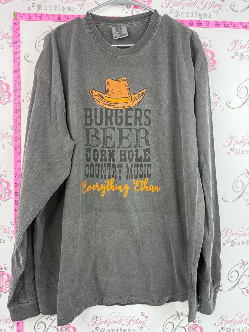 Comfort Colors shirt burgers beer Gray Graphic Tee with Yellow Cowboy Hat